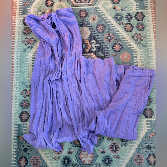 Free People Banita Pant Set Linen Cotton Split Top Wide Leg High-Waisted Purple - Picture 9 of 12
